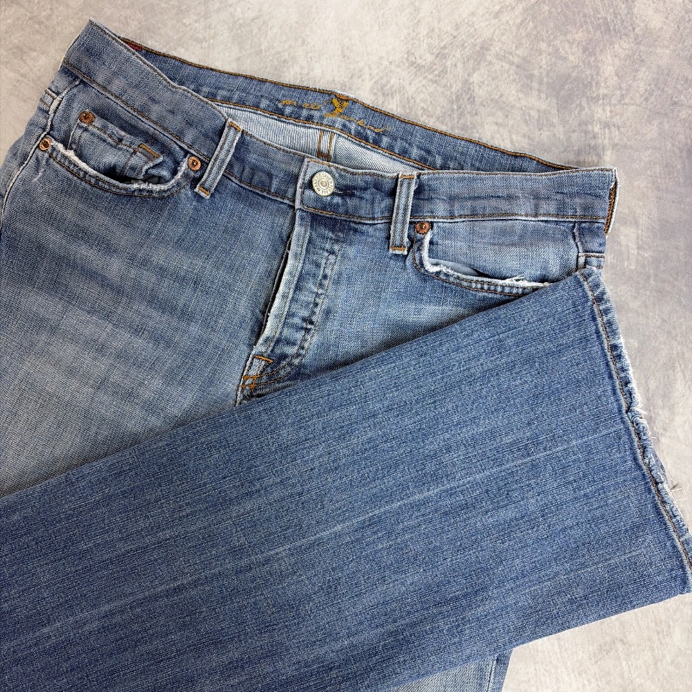 7 For All Mankind Bootcut Jeans Womens 30 Blue Low Rise Distressed Denim USA
